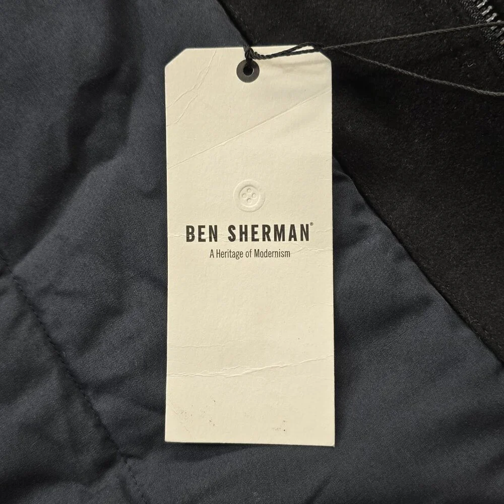 Ben Sherman Wool Blend Black Military Utility Jacket - Men XXL Quilted Lining